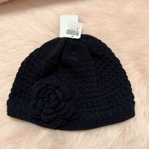Crochet Knit Beret Hat with Floral Detail